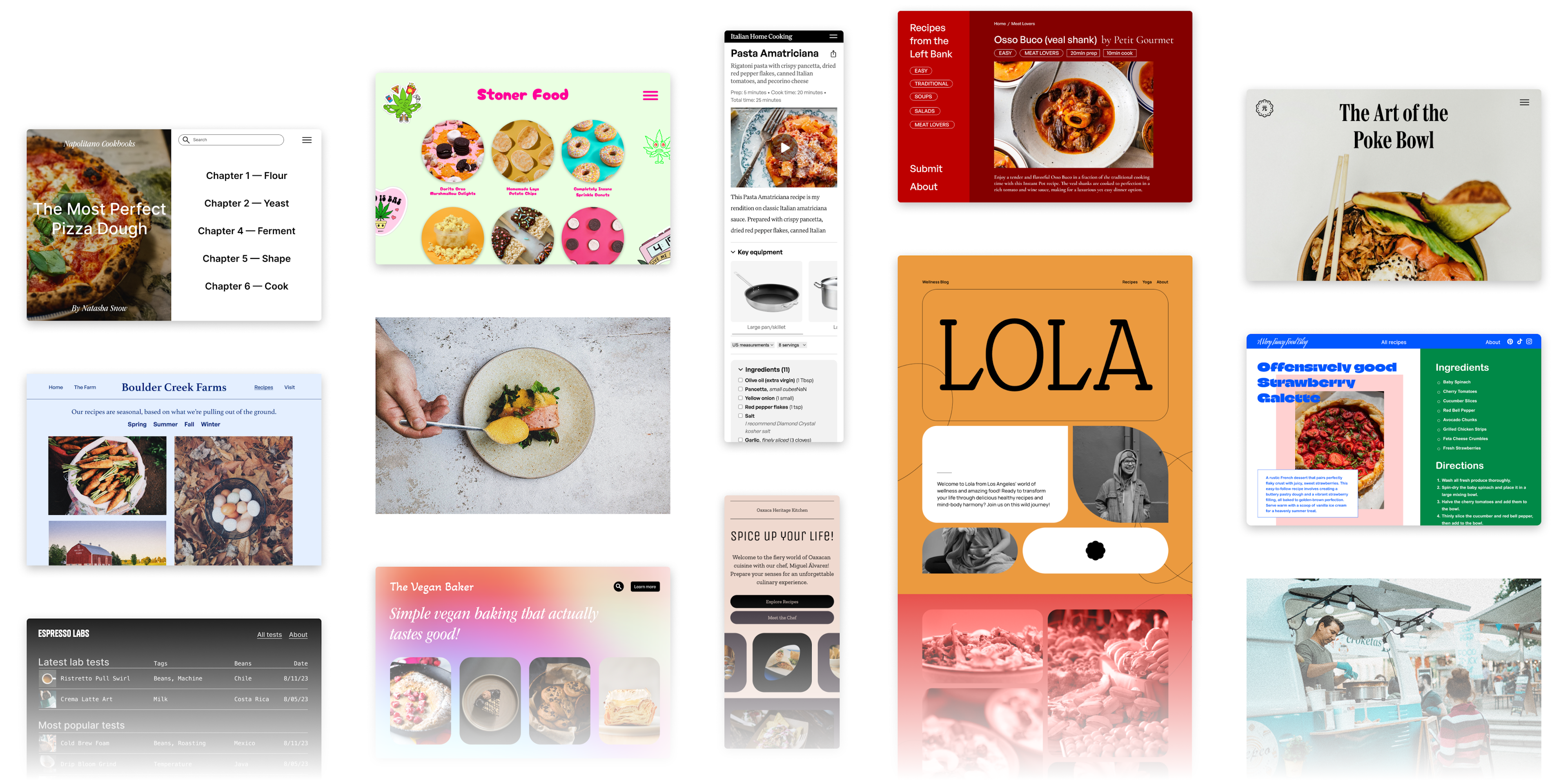 Examples of various Recipe.Site sites with different themes